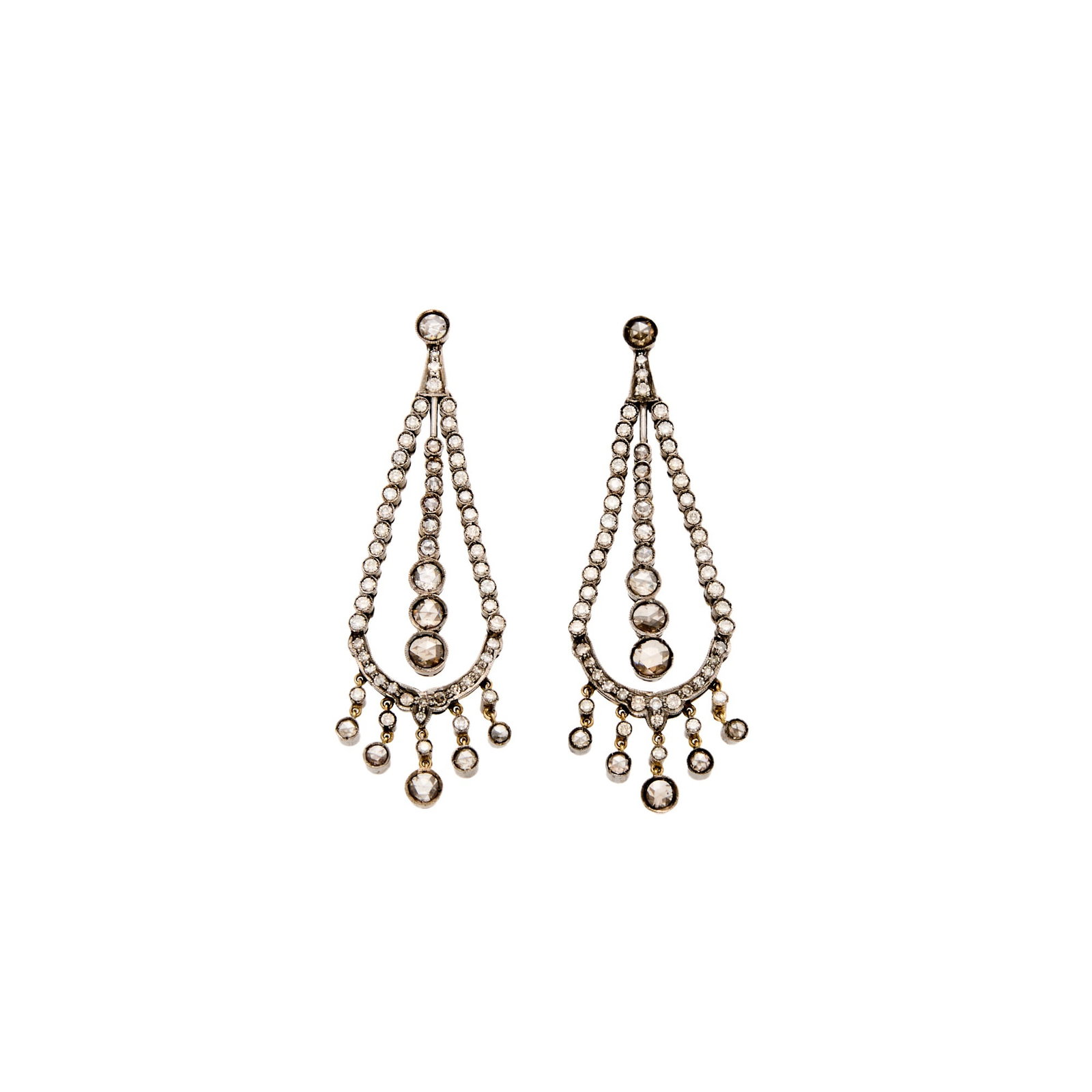 Pair of Silver-Topped Low Karat Gold, Diamond and Colored Diamond Pendant-Earrings (1 of 1)