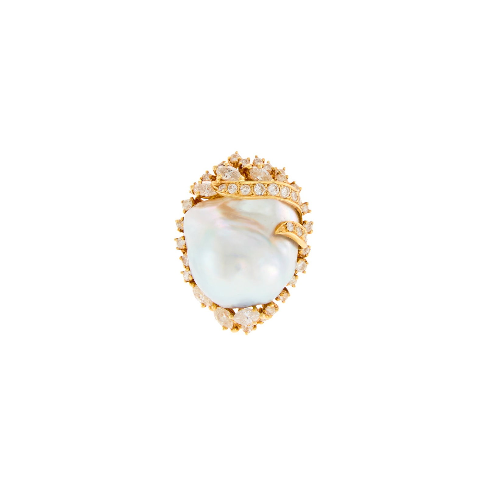 Gold, Baroque South Sea Cultured Pearl and Diamond Ring (1 of 1)