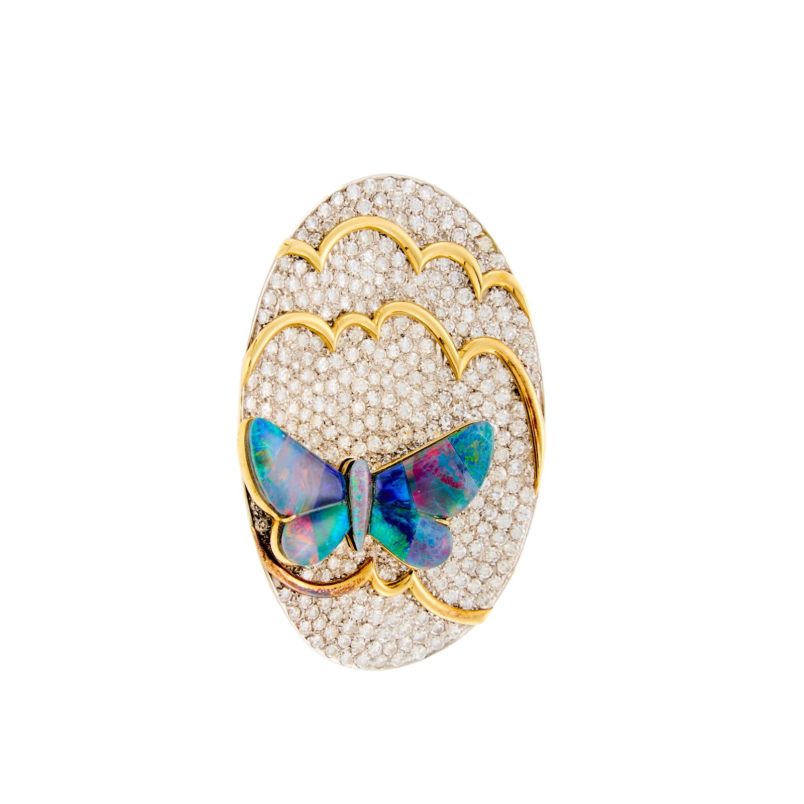 Two-Color Gold, Opal and Diamond Clip-Brooch (1 of 1)