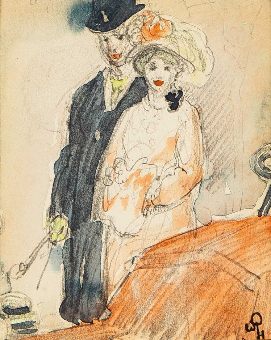 William Penhallow Henderson: American, 1877-1943 Street Scene, 1902 Signed in monogram WPH (lr) Graphite and watercolor on paper Sight 4 x 3 3/8 inches (10.2 x 8.6 cm) Provenance: Hirschl and Adler Galleries, New York Susan