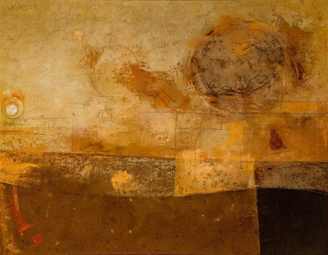 Antonio Pelaez: Mexican, 1921-1994 El Muro Diario, 1967 Signed APelaez (ul); signed APelaez, inscribed New-York 11-1967/ 9/ El Muro Diario on the reverse Oil on canvas 28 x 36 inches (71.1 x 91.4 cm) Provenance: