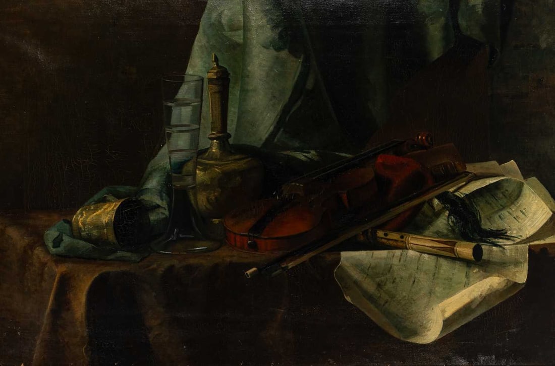 19th Century School: Musical Still Life Oil on canvas 25 5/8 x 38 1/4 inches (65.1 x 97.2 cm) (Frame 31 3/4 x 44 1/2 inches)