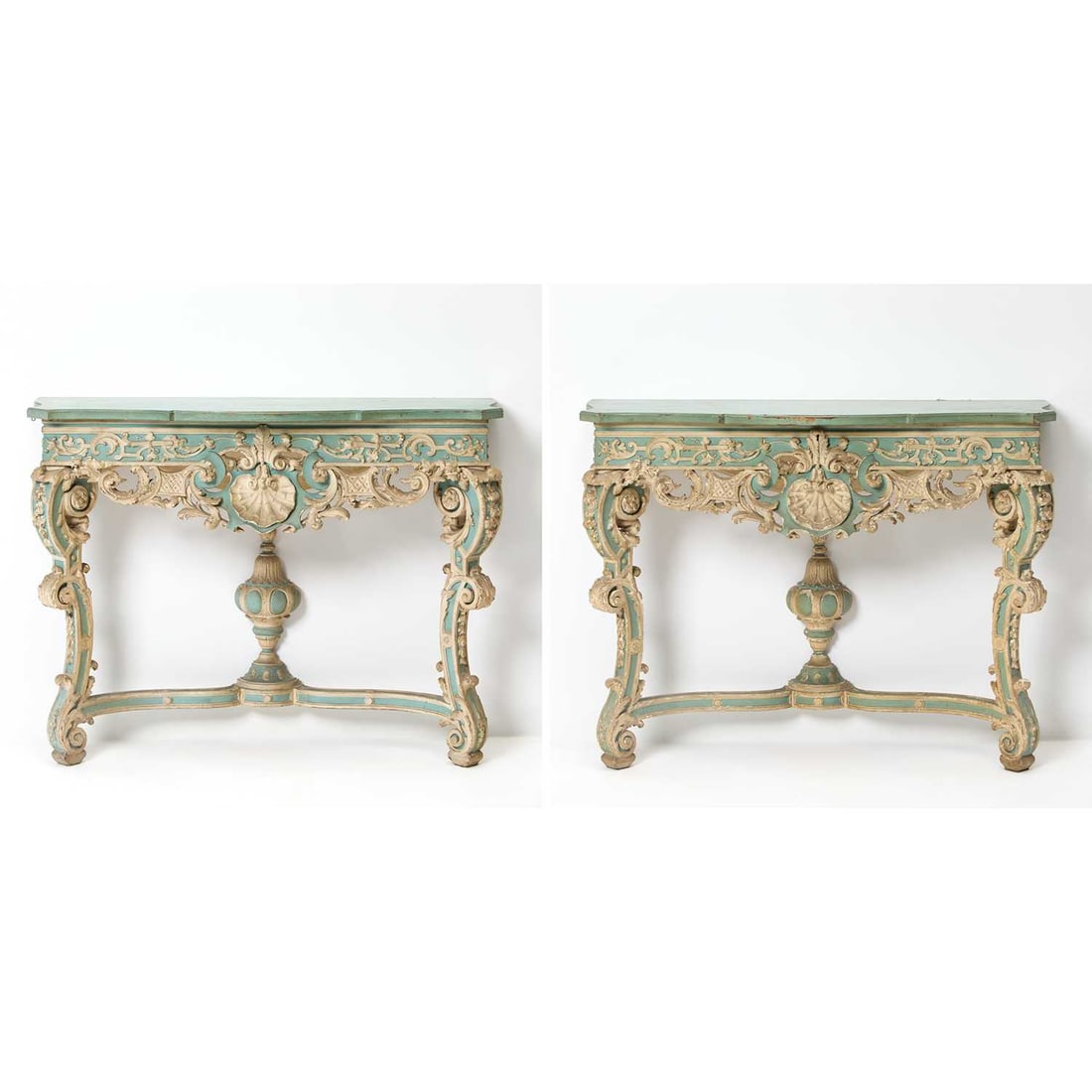 Pair of Neoclassical Style Carved and Painted Wood Console Tables (1 of 8)