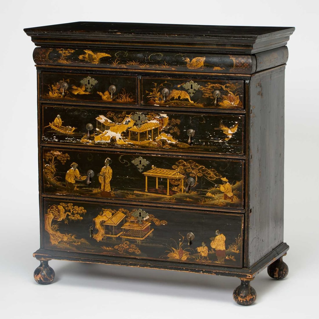 William and Mary Black and Gilt Japanned Chest (1 of 7)