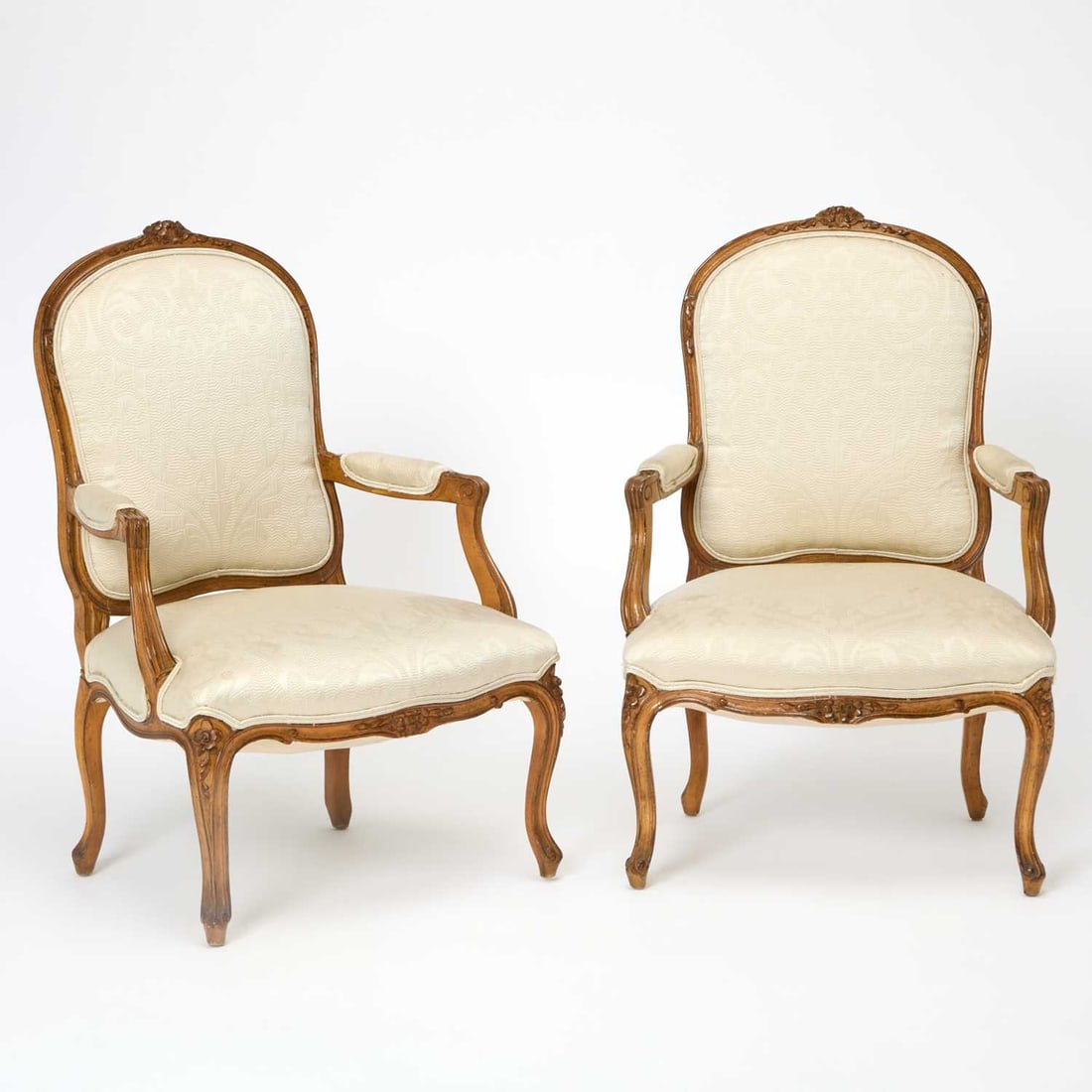 Pair of Louis XV Style Upholstered Fruitwood Fauteuils (1 of 5)