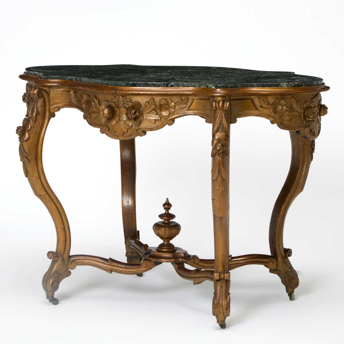American Victorian Floral Carved Walnut Marble Top Table (1 of 6)