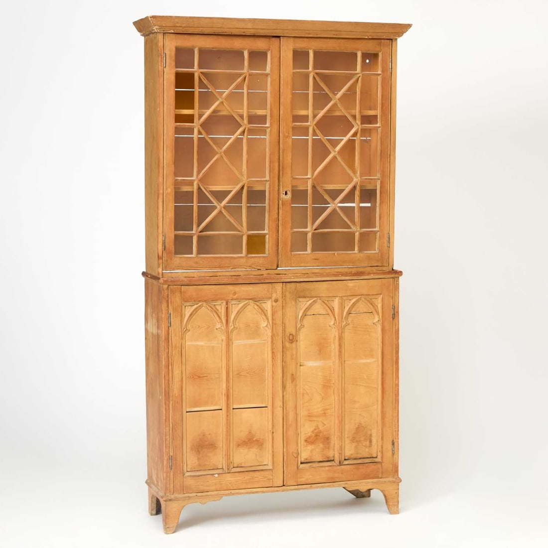 English Gothic Style Stripped Pine Bookcase Cabinet (1 of 5)