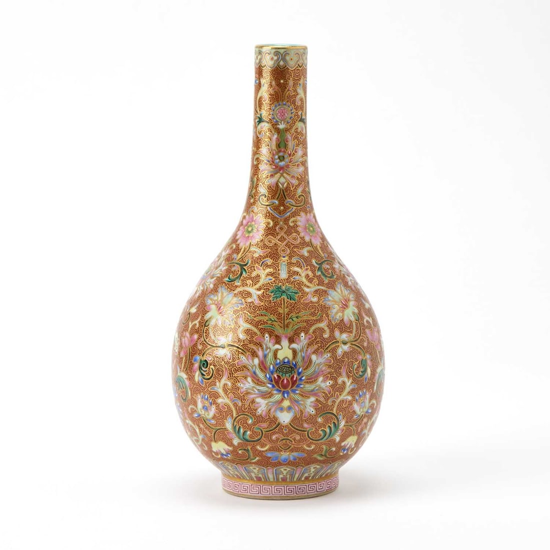 A Chinese Gilt-Decorated Enameled Porcelain Bottle Vase Qianlong Mark, Qing Dynasty (1 of 6)