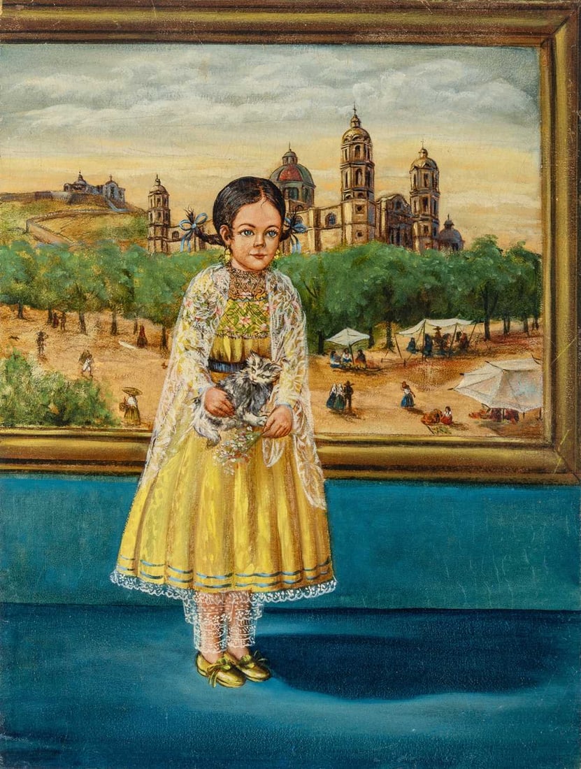 Horacio Renteria Rocha: Mexican, 1912-1972 Portrait of a Girl Signed Horacio on the reverse Oil on canvas 23 3/4 x 18 inches (60.3 x 45.7 cm) (Framed: 28 x 22 1/4 x 1 inches)