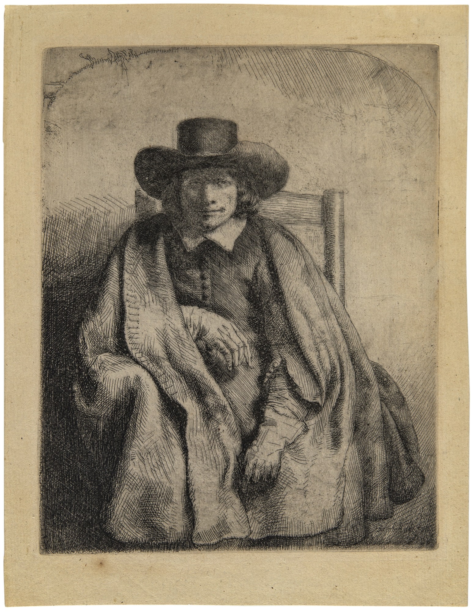 Rembrandt van Rijn (1606-1669): CLEMENT DE JONGHE, PRINTSELLER (BARTSCH, HOLLSTEIN 272; NEW HOLLSTEIN 264) Etching and drypoint, 1651, on laid paper with partial watermark, a very good impression of New Hollstein's ninth state of te