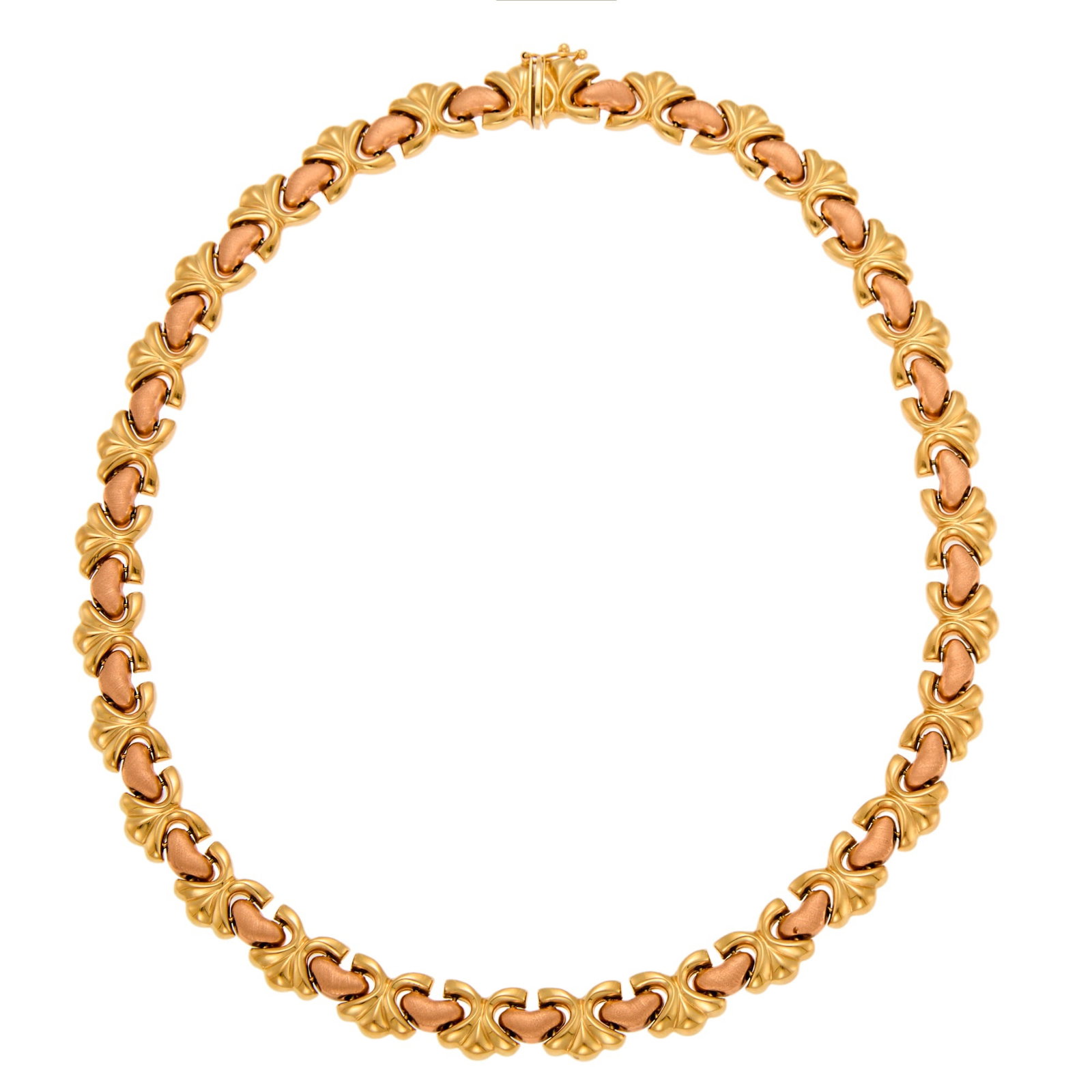 Two-Color Gold Necklace: 14 kt. yellow and rose gold, ap. 24.4 dwts. Length 17 inches.