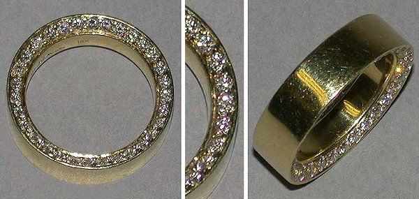 Diamond Wedding Band: Diamond Wedding Band 18 kt. yellow gold, set to the edges with sixty-four assorted round diamonds, total approxiamtely 1.20 cts., signed Robert Lee Morris, approximately 7.3 dwt. Size 6 3/4.