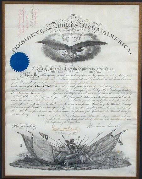 LINCOLN, ABRAHAM Document signed as president,