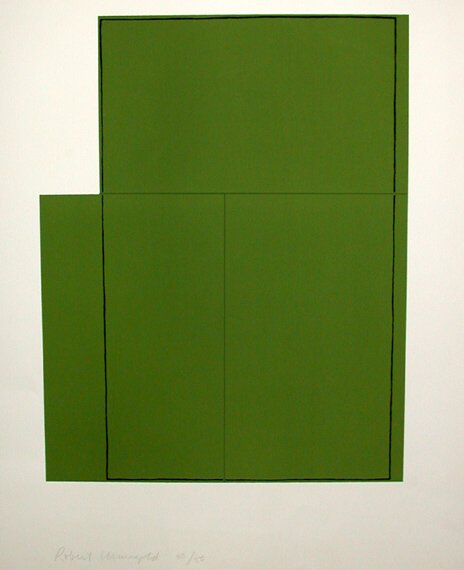 Robert Mangold UNTITLED (GREEN) Screenprint print: Robert Mangold UNTITLED (GREEN) Screenprint printed in green and black, signed and numbered 50/50 in pencil, a few handling creases in the margin, a pale foxing spot in the top margin, otherwise in go