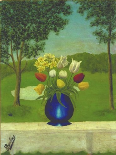 Andre Bauchant French, 1873-1958 VASE AUX TULIPES: Andre Bauchant French, 1873-1958 VASE AUX TULIPES Signed and dated A. Bauchant 1926 (ll) Oil on panel 16 1/2 x 22 1/8 inches (42 x 56.2 cm.) Provenance: David B. Findlay Galleries, New York Exhib