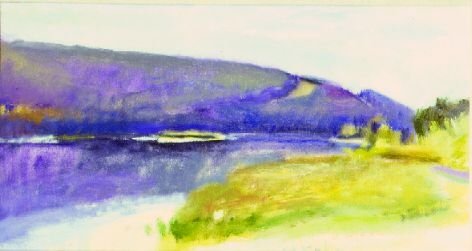 Wolf Kahn American, b.1927 LOOKING DOWNSTREAM AT: Wolf Kahn American, b.1927 LOOKING DOWNSTREAM AT BRATTLEBORO Signed W Kahn (lc); also numbered and dated #53 1983 on the reverse Oil on canvas 16 x 30 inches (40.6 x 76.2 cm.)