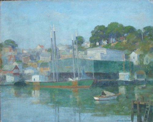 Allen Dean Cochran 1888-1971 HARBOR VIEW: Allen Dean Cochran 1888-1971 HARBOR VIEW Signed Allen D. Cochran (lr) Oil on canvas laid to board 15 3/4 x 20 inches