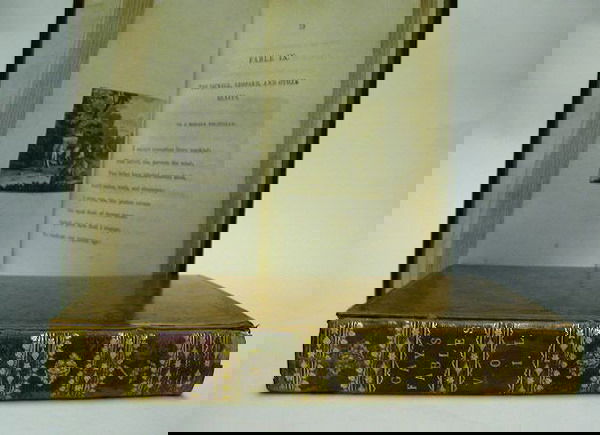 GAY, JOHN Fables: GAY, JOHN Fables Frontispiece in vol. I, engraved titles, 68 plates, including 12 by William Blake. Tall 8vo, full tree calf, gilt, spine gilt with morocco labels. Hinges cracked, covers of vol. I be