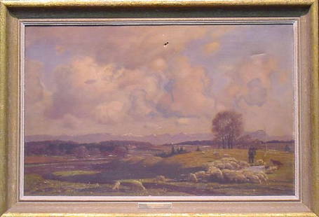 Theodor Graetz German, 1859-1947 OBER BAYERN LAND: Theodor Graetz German, 1859-1947 OBER BAYERN LANDSCHAFT Signed Th. Gratz (lr) Oil on canvas 16 x 24 3/4 inches