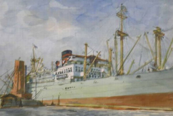 267: Reginald Marsh 1898-1954 STEAM FREIGHTER AND TUG, : Reginald Marsh 1898-1954 STEAM FREIGHTER AND TUG, 1936 Signed Reginald Marsh and dated 1936 (lr), with indistinct collector's stamp (lr) Watercolor on paper 14 x 20 inches