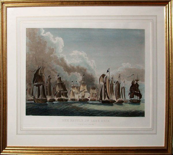 After Thomas Sully and Francis Kearny THE BATTLE: After Thomas Sully and Francis Kearny THE BATTLE ON LAKE ERIE Hand-colored etching and engraving, later impression. Image 17 1/2 x 26 inches