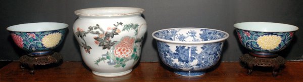 Pair of Chinese Famille Rose Porcelain Blue Groun