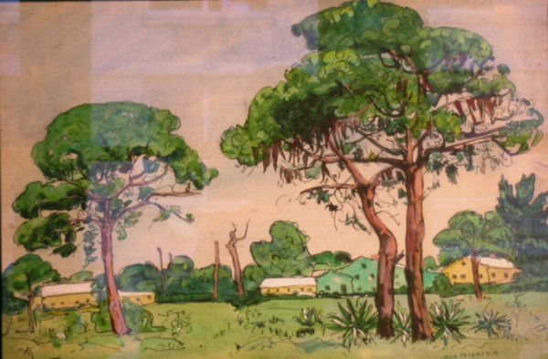 Jane Peterson American, 1876-1965 HOUSES, FLORIDA a: Jane Peterson American, 1876-1965 HOUSES, FLORIDA and SAILBOATS OFF THE SOUTH FLORIDA COAST: TWO Each signed Jane Peterson Watercolors heightened with white over pencil on watercolor board Each 15 x 2