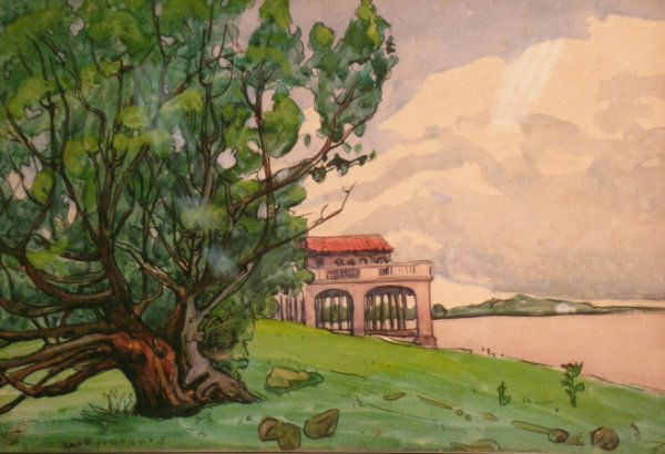 Jane Peterson American, 1876-1965 SUNRISE - FLORIDA: Jane Peterson American, 1876-1965 SUNRISE - FLORIDA and HOUSE AND TREE ALONG THE FLORIDA COAST: TWO Each signed Jane Peterson (ll) Watercolors with gouache on paperboard 15 x 22 and 15 x 21 7/8 inches