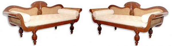 Pair of Anglo-Indian Hardwood and Caned Settees: Pair of Anglo-Indian Hardwood and Caned Settees Length 7 feet 6 inches.
