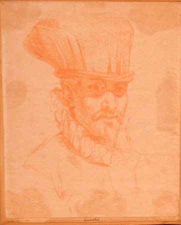 After Annibale Carracci Italian, 1560-1609 MAN IN: After Annibale Carracci Italian, 1560-1609 MAN IN A HAT, A COUNTERPROOF AFTER A RED CHALK DRAWING IN H.M. THE QUEEN'S COLLECTION, WINDSOR CASTLE, ENGLAND Inscribed Guerchin (lc) Red chalk on paper lai