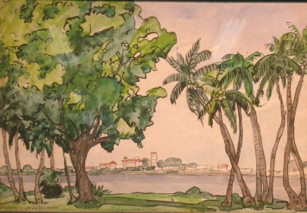 Jane Peterson 1876-1965 SOUTH FLORIDA LANDSCAPE: Jane Peterson 1876-1965 SOUTH FLORIDA LANDSCAPE Signed Jane Peterson (ll) Watercolor and pencil on watercolor board 15 x 21 3/4 inches