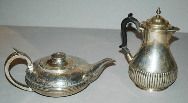 Georgian Silver Teapot; Together with a Victorian: Georgian Silver Teapot Possibly John Williams, London, circa 1821-2; Together with a Victorian Silver Coffee Pot. Maker's mark rubbed, Edinburgh, circa 1884-5. Total approximately