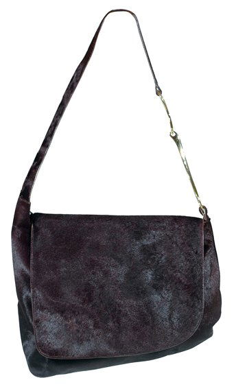 Tom Ford for Gucci Pony Skin Satchel: Tom Ford for Gucci Pony Skin Satchel Italian, circa 1994 From his first collection, dark brown, the supple asymmetrical design with shoulder strap concluding in gilt-metal stylized equestrian motif,