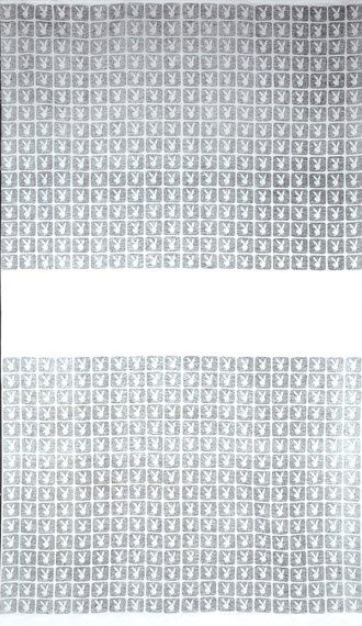 Angelo Testa Playboy Bunny Fabric: Angelo Testa Playboy Bunny Fabric American, 1950s Repeat motif of black on white cotton, continuous roll, 8 yards. Excellent condition.