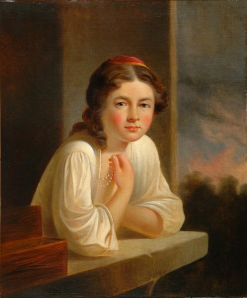 Circle of Thomas Sully 1783-1872 After Rembrandt': Circle of Thomas Sully 1783-1872 After Rembrandt's YOUNG GIRL LEANING ON A WINDOWSILL Oil on canvas 30 x 25 inches The stencil mark on the reverse of this painting is that of the Philadelphia colorman
