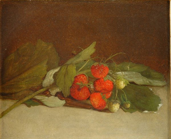William Moore Davis 1829-1920 STILL LIFE WITH STR: William Moore Davis 1829-1920 STILL LIFE WITH STRAWBERRIES Signed W.M. Davis in the stem (ll) Oil on canvas 9 1/8 x 11 1/8 inches Provenance: Godel & Co., Fine Art, New York