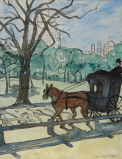 Jane Peterson 1876-1965 CENTRAL PARK, NEW YORK CI: Jane Peterson 1876-1965 CENTRAL PARK, NEW YORK CITY Signed Jean Christine (lr) Watercolor, black ink and pencil on paper 30 x 23 inches Provenance: Estate of the artist Private Collection, New En