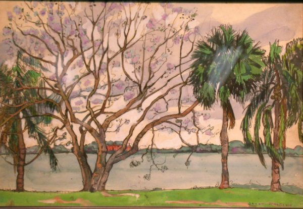Jane Peterson 1876-1965 PALMS - LAKELAND, FLORIDA: Jane Peterson 1876-1965 PALMS - LAKELAND, FLORIDA Signed Jane Peterson (lr), inscribed Lakeland, Fla. on the reverse Watercolor, gouache and pencil heightened with white on watercolor board