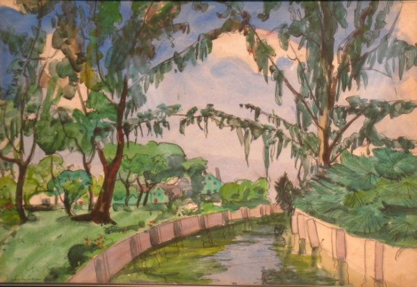 Jane Peterson 1876-1965 SHADED CANAL, SOUTHERN FL: Jane Peterson 1876-1965 SHADED CANAL, SOUTHERN FLORIDA Signed Jane Peterson (ll) Watercolor and pencil on watercolor board 15 x 22 inches