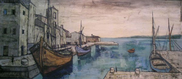 Charles Levier French, b.1920 HARBOR SCENE Signe: Charles Levier French, b.1920 HARBOR SCENE Signed Levier (lr) Oil on canvas 22 x 50 inches