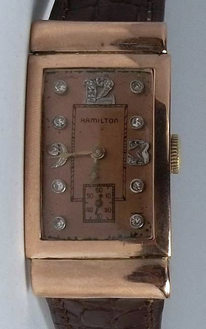Art Deco 14 KT Rose Gold Diamond Face Hamilton Watch (1 of 3)
