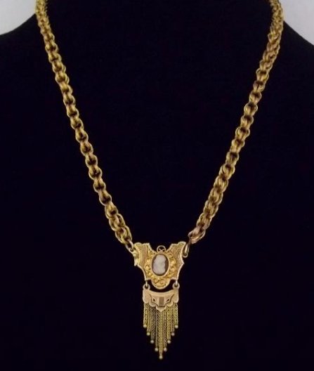 Victorian 14KT Gold Stone Cameo Pendant Clasp Necklace (1 of 4)