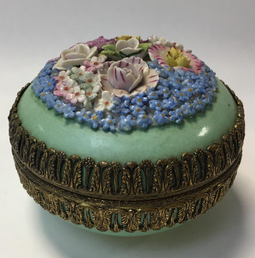 Antique Elfinware Applied Flowers Vanity Jar (1 of 3)