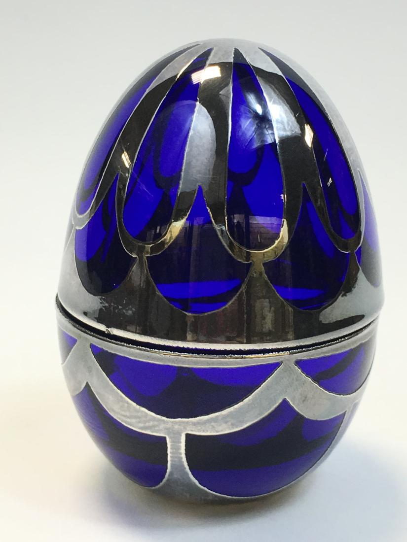 Art Deco Cobalt Blue Silver Overlay Egg Box (1 of 3)