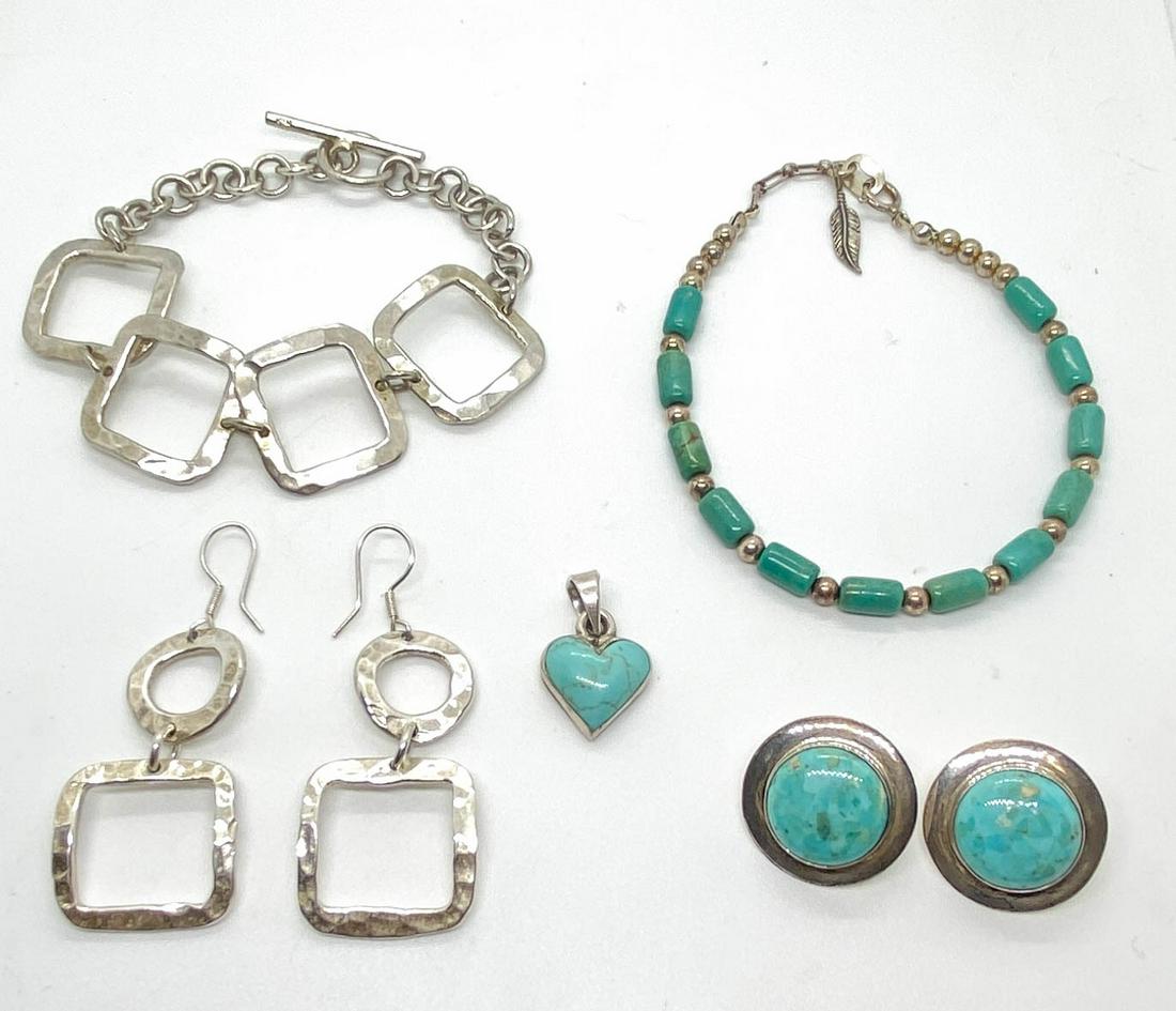 Lot of Sterling & Turquoise Bracelets, Earrings, (1 of 6)