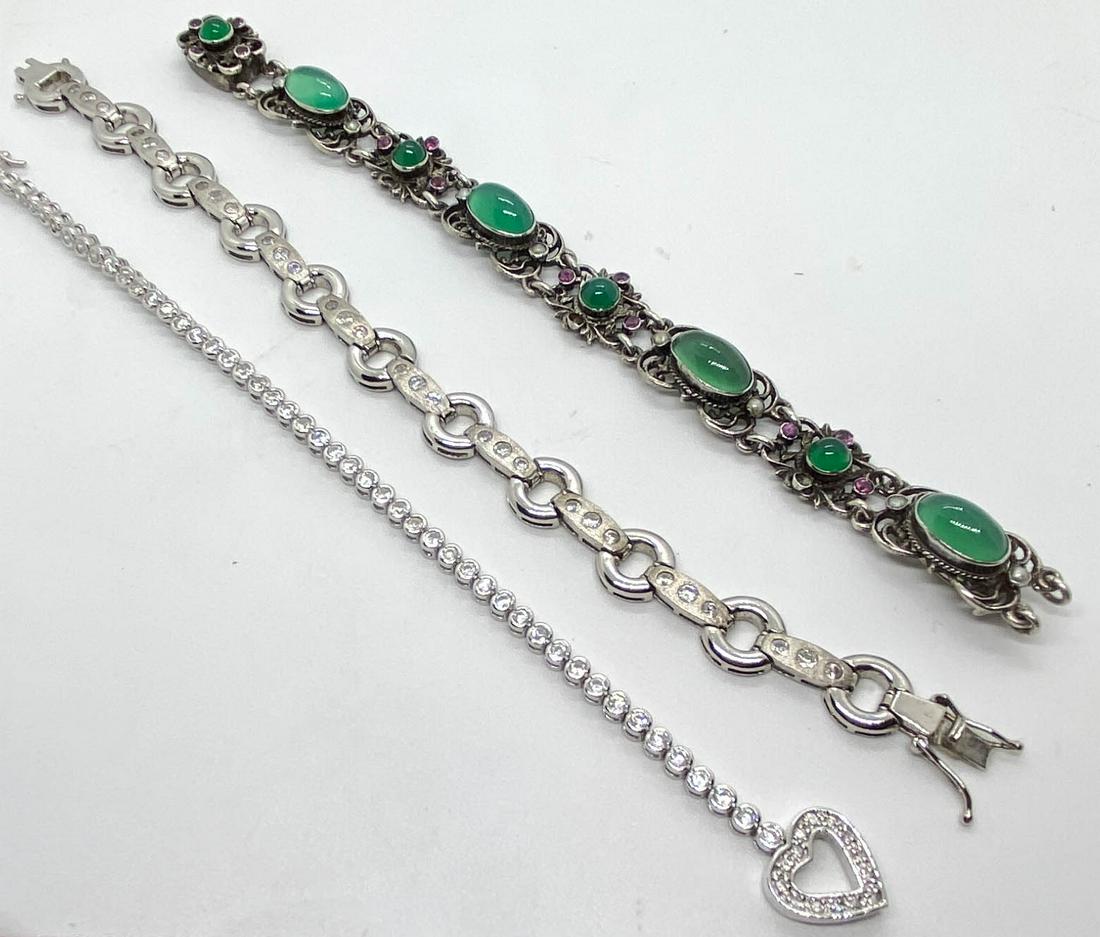 3 Sterling Bracelets Chrysoprase, Crystal, Seed Pearl (1 of 8)