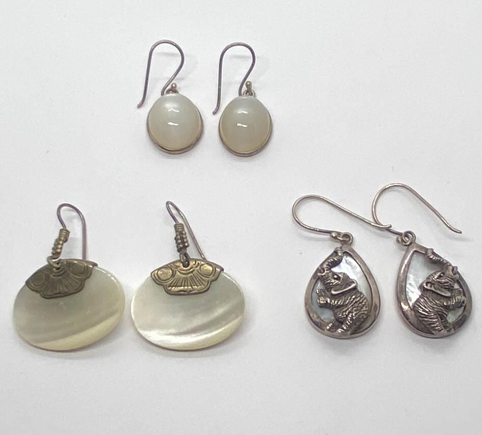 3 Moonstone & Mother of Pearl Sterling Earrings (1 of 6)