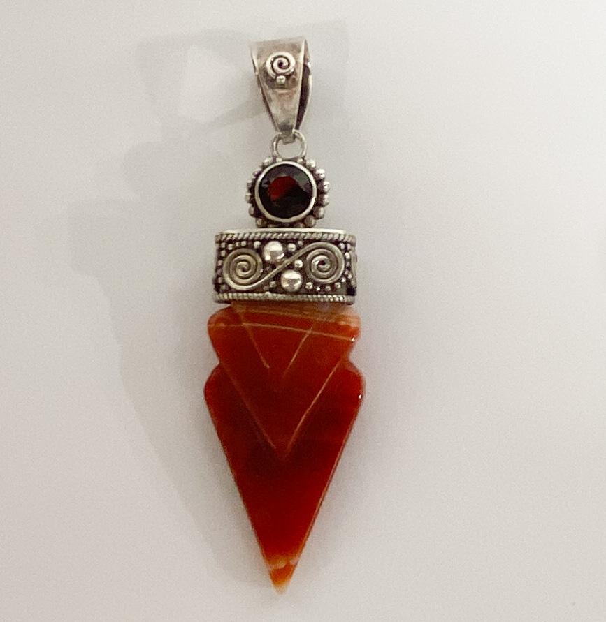 Banded Agate Garnet Necklace Pendant Sterling Silver (1 of 6)