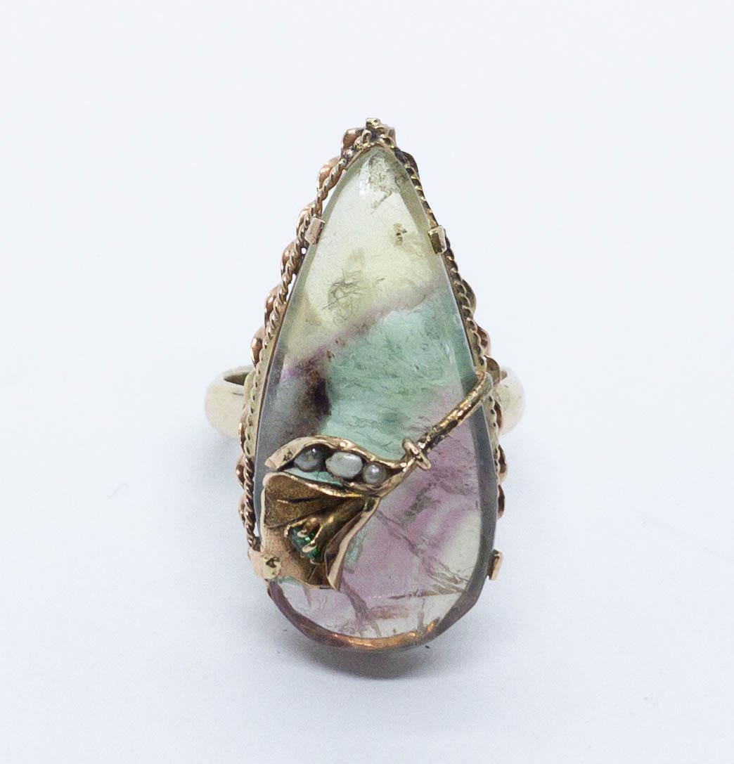 Watermelon Tourmaline & Emerald Ring 14k Sz 7.5 (1 of 7)