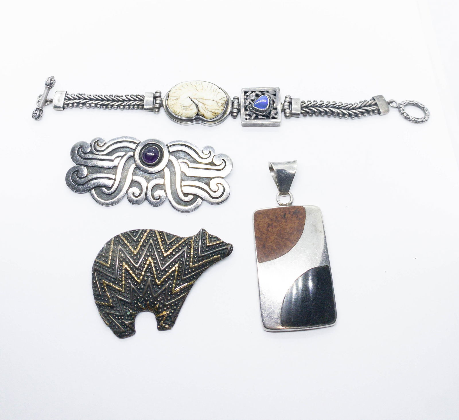 Sterling Jewelry Bracelet, Brooches, Pendant (1 of 11)